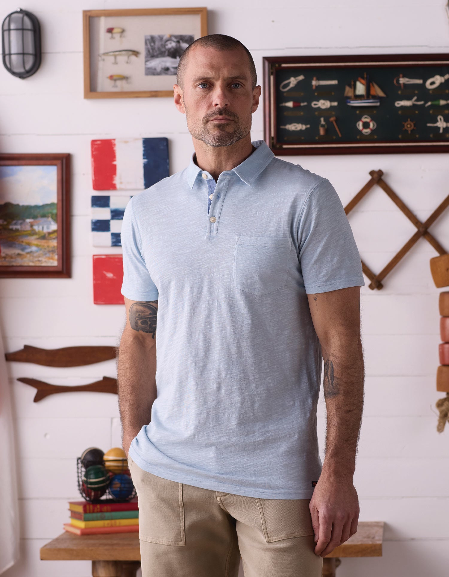 Vintage Slub Pocket Polo in Sky