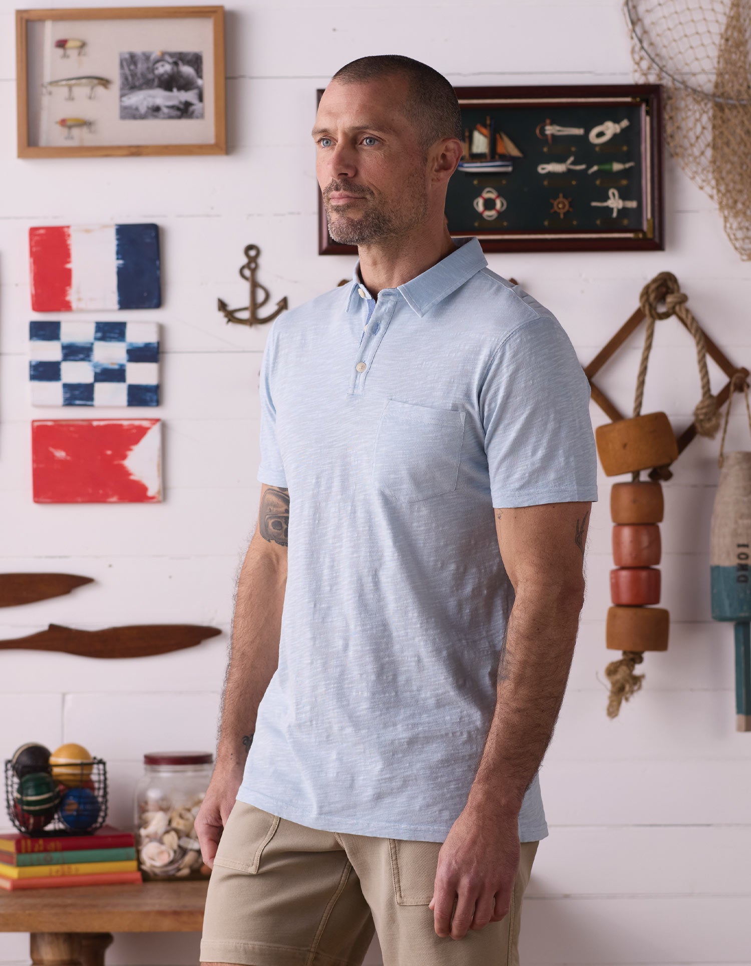 Vintage Slub Pocket Polo in Sky