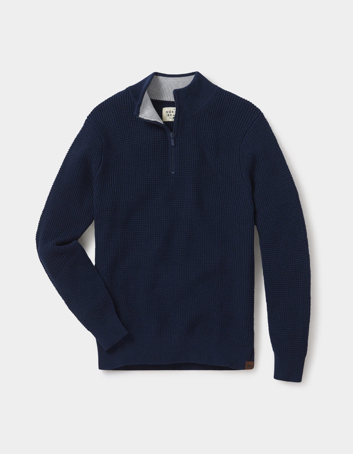 Waffle Knit Quarter Zip Pullover in Navy