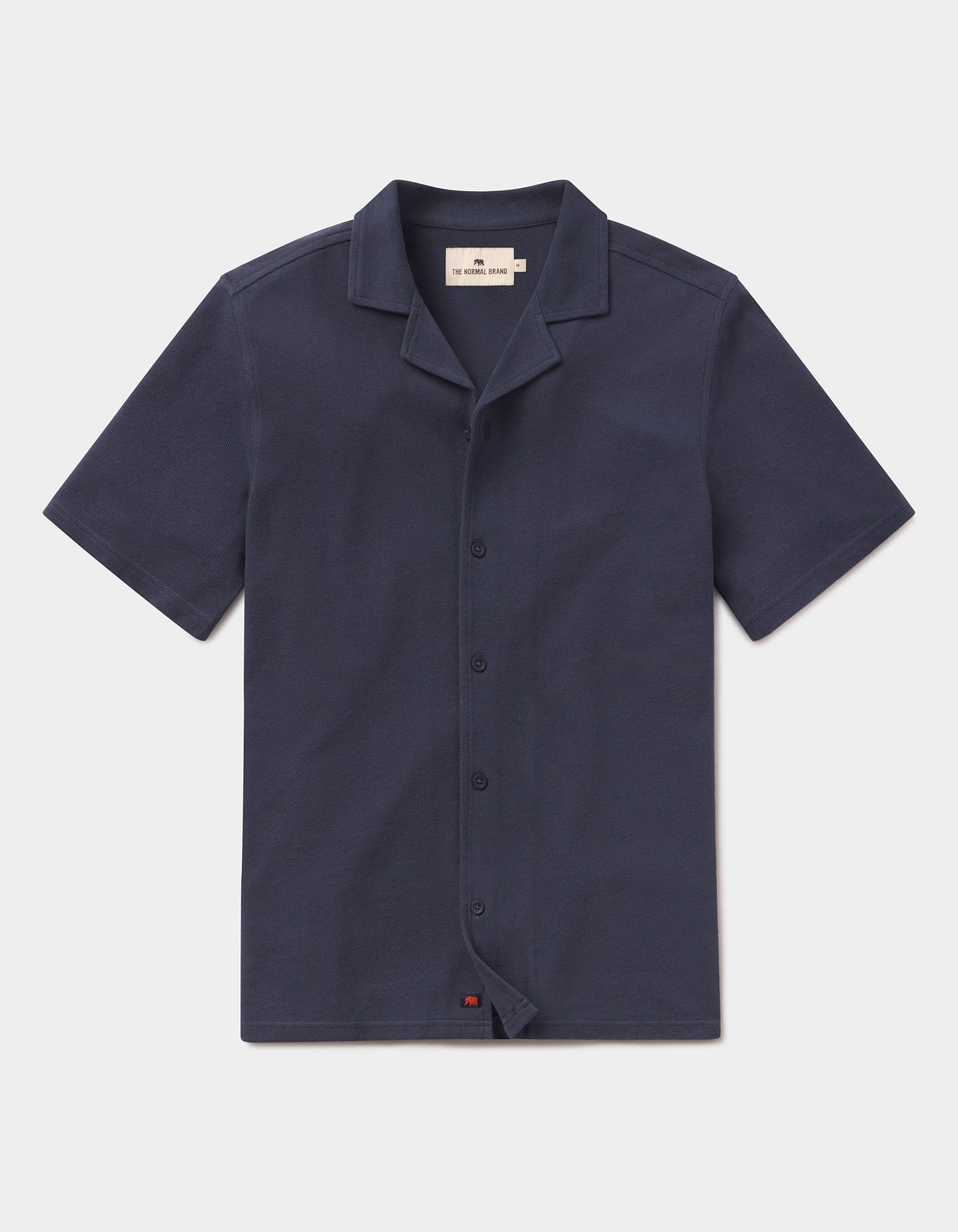 Cotton Pique Camp Shirt in Navy