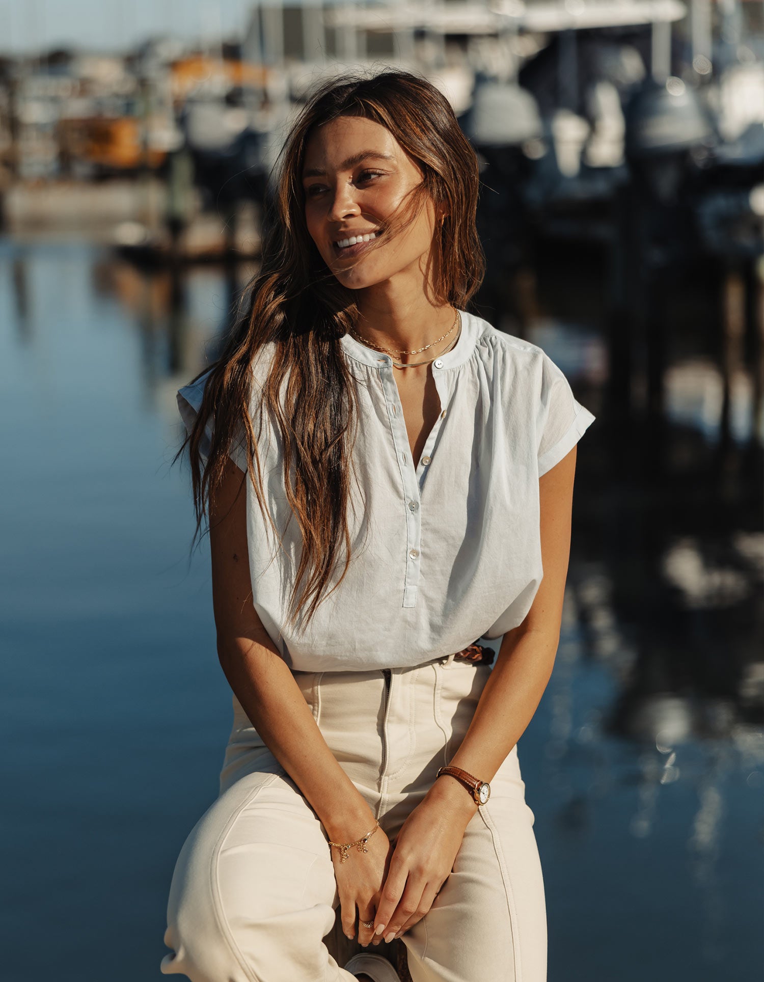 Featherweight Short Sleeve Blouse in Mist