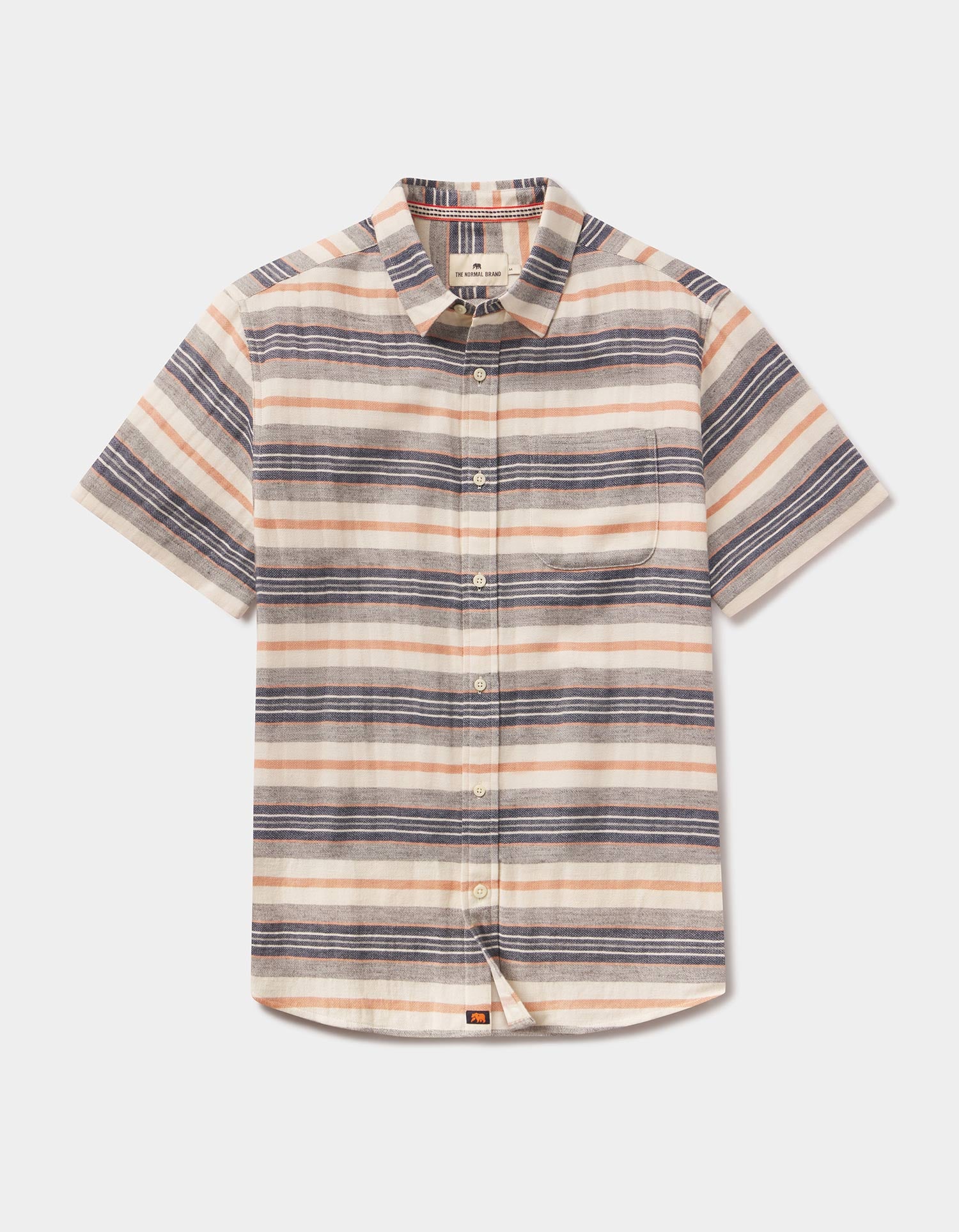 Freshwater Short Sleeve Button Up Shirt in Adobe Rose Stripe