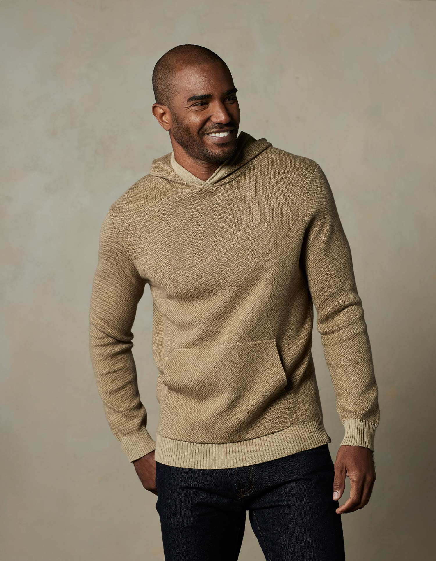 Herringbone Knit Hoodie in Toasted Chestnut