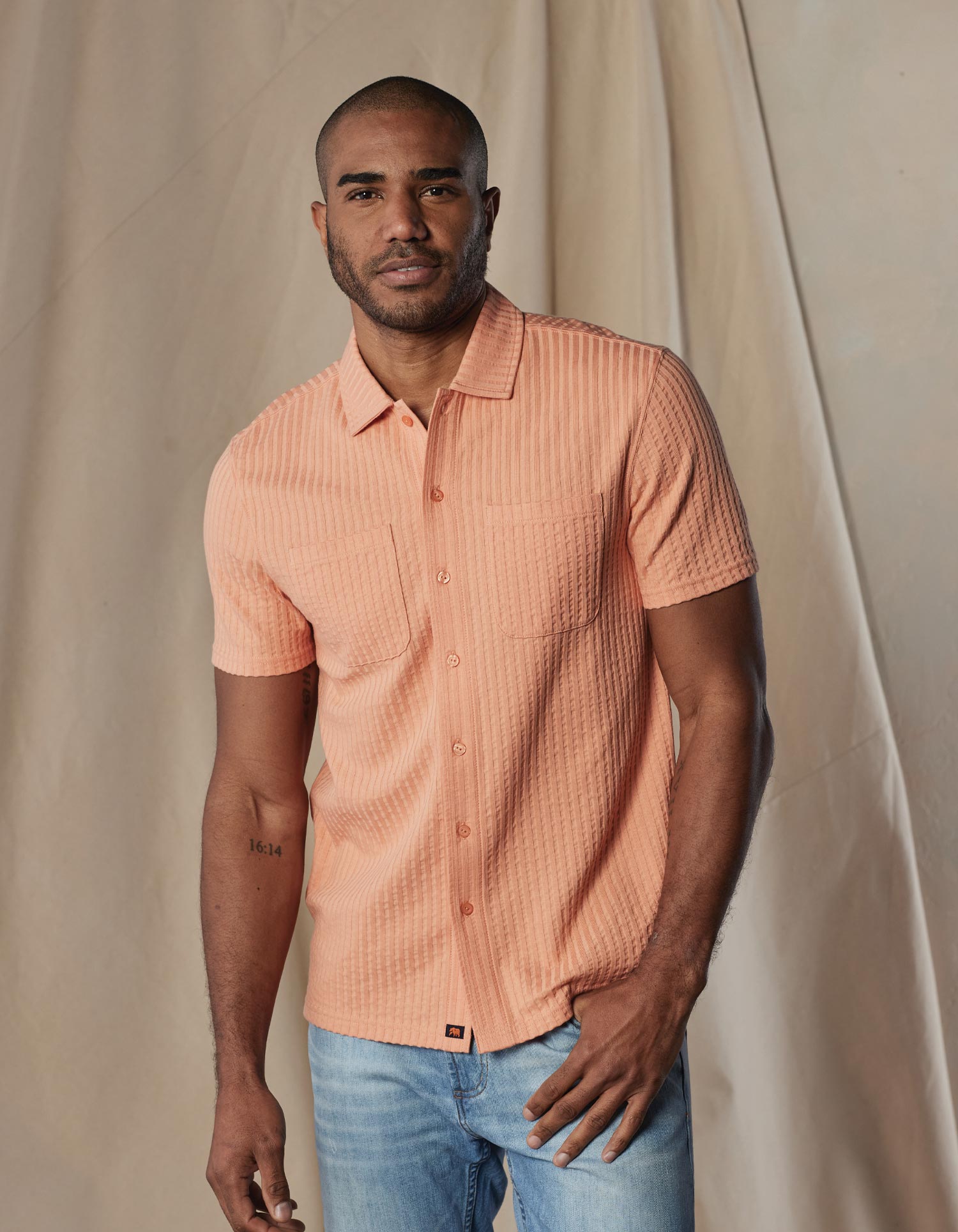 Knit Getaway Button Up in Georgia Peach