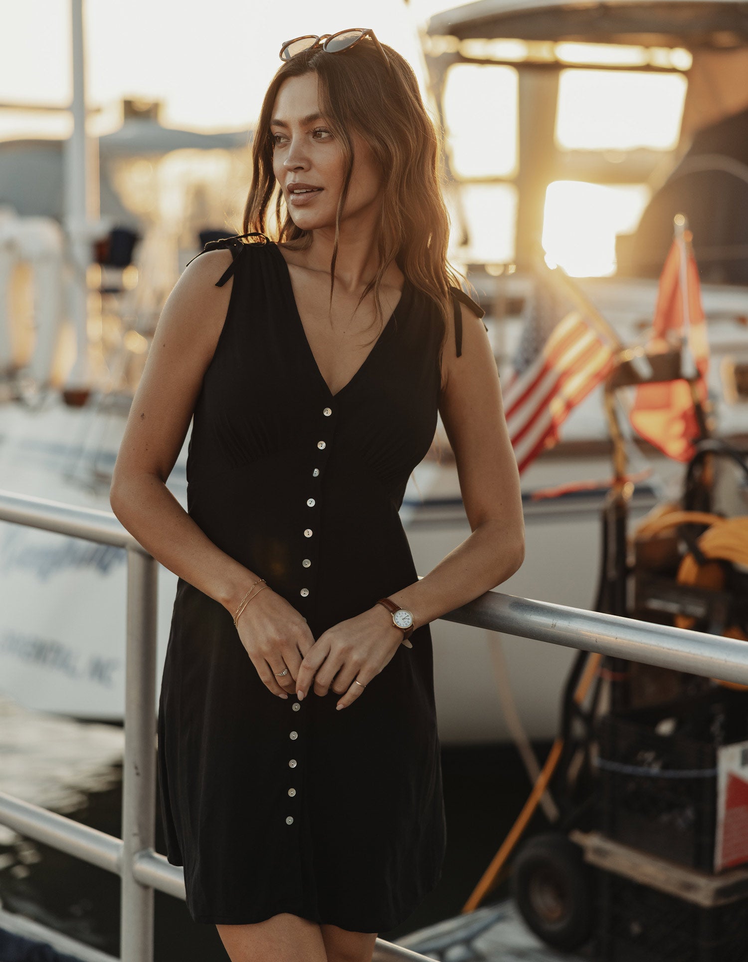 Aria Crepe Camille Button Thru Mini Dress in Black