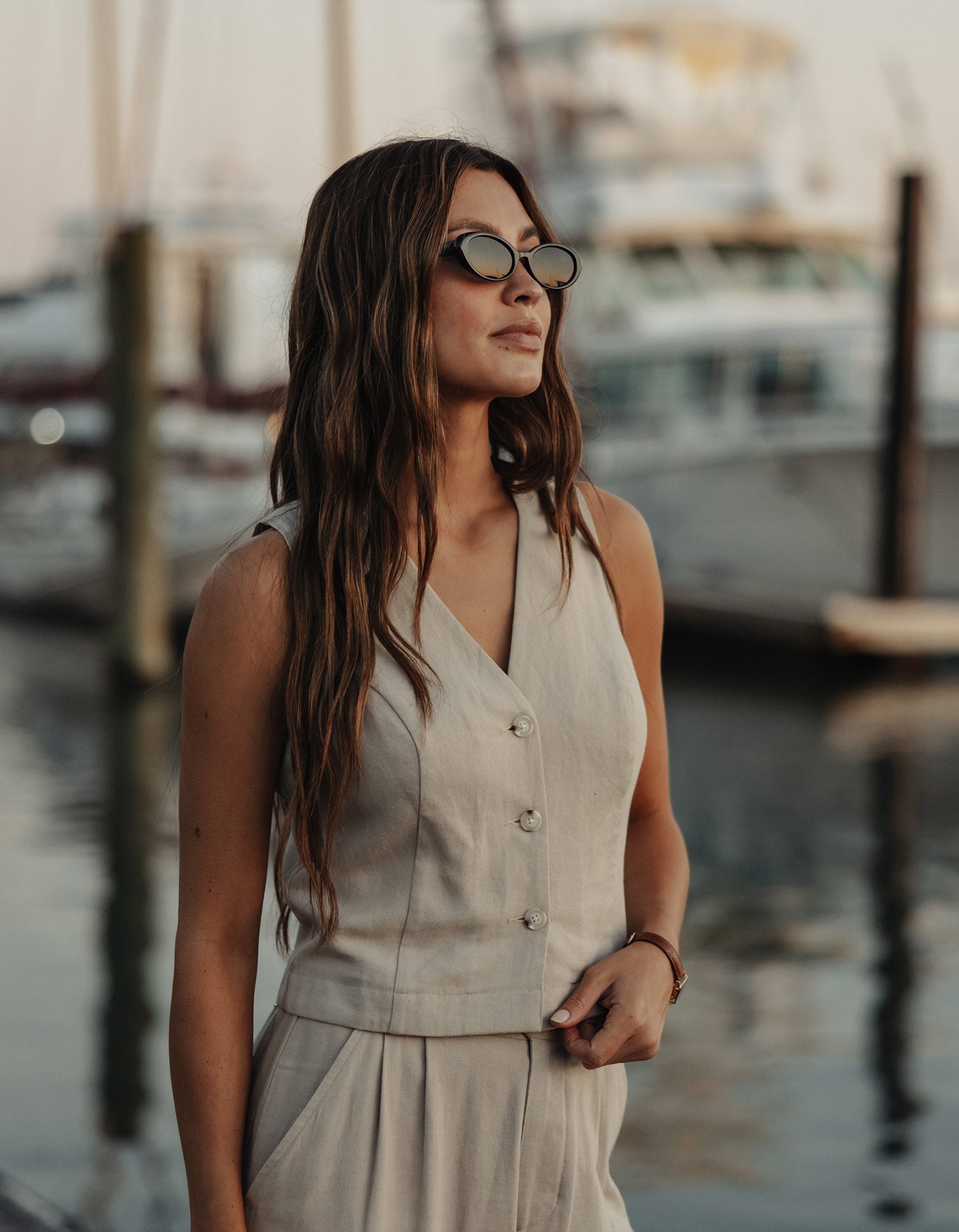 Leukos Linen-Blend Vest in Sandstone