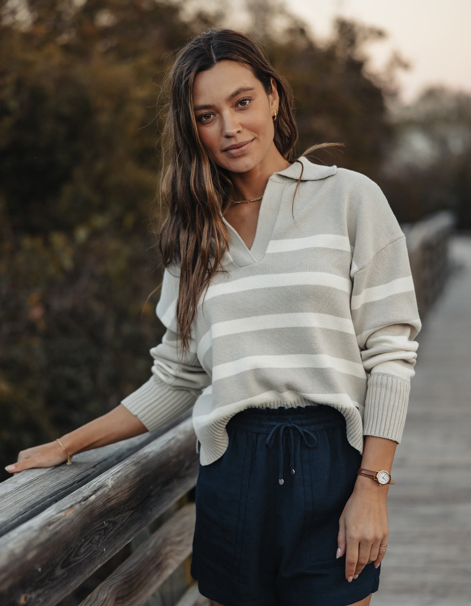 Bay Point Sweater in Sandstone/Cream Stripe