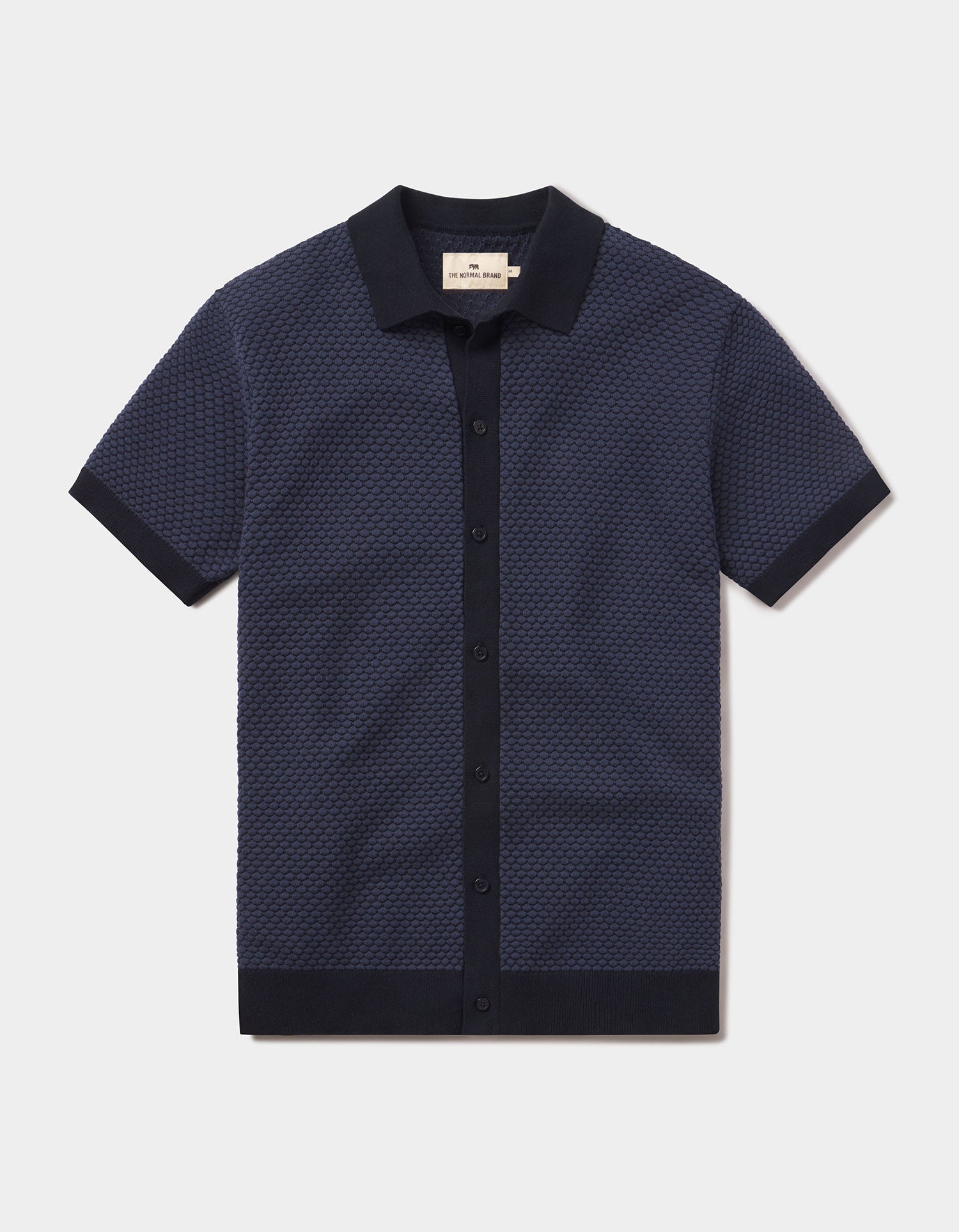 Robles Knit Jacquard Button Up in Denim/Navy