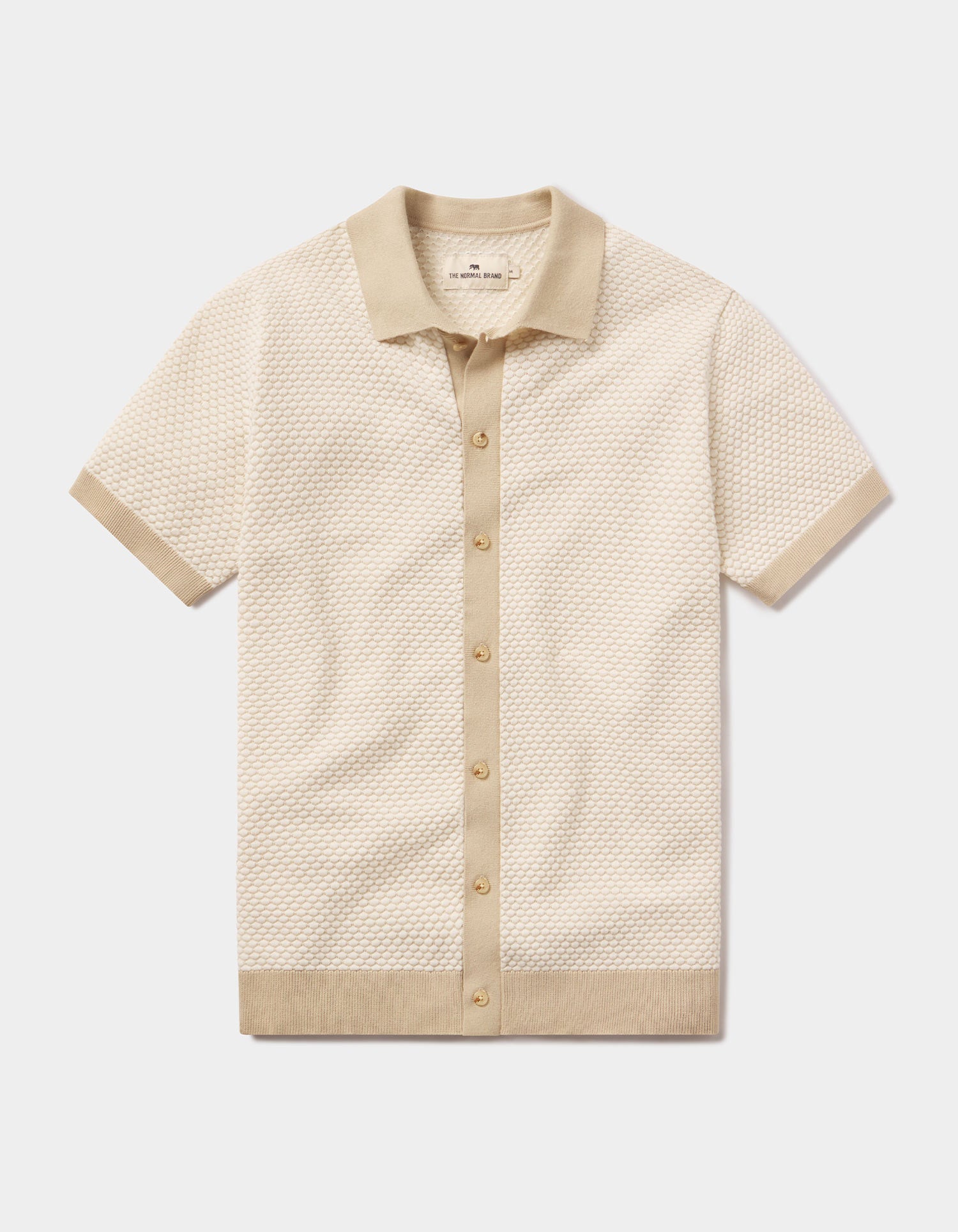 Robles Knit Jacquard Button Up in Ivory/Khaki