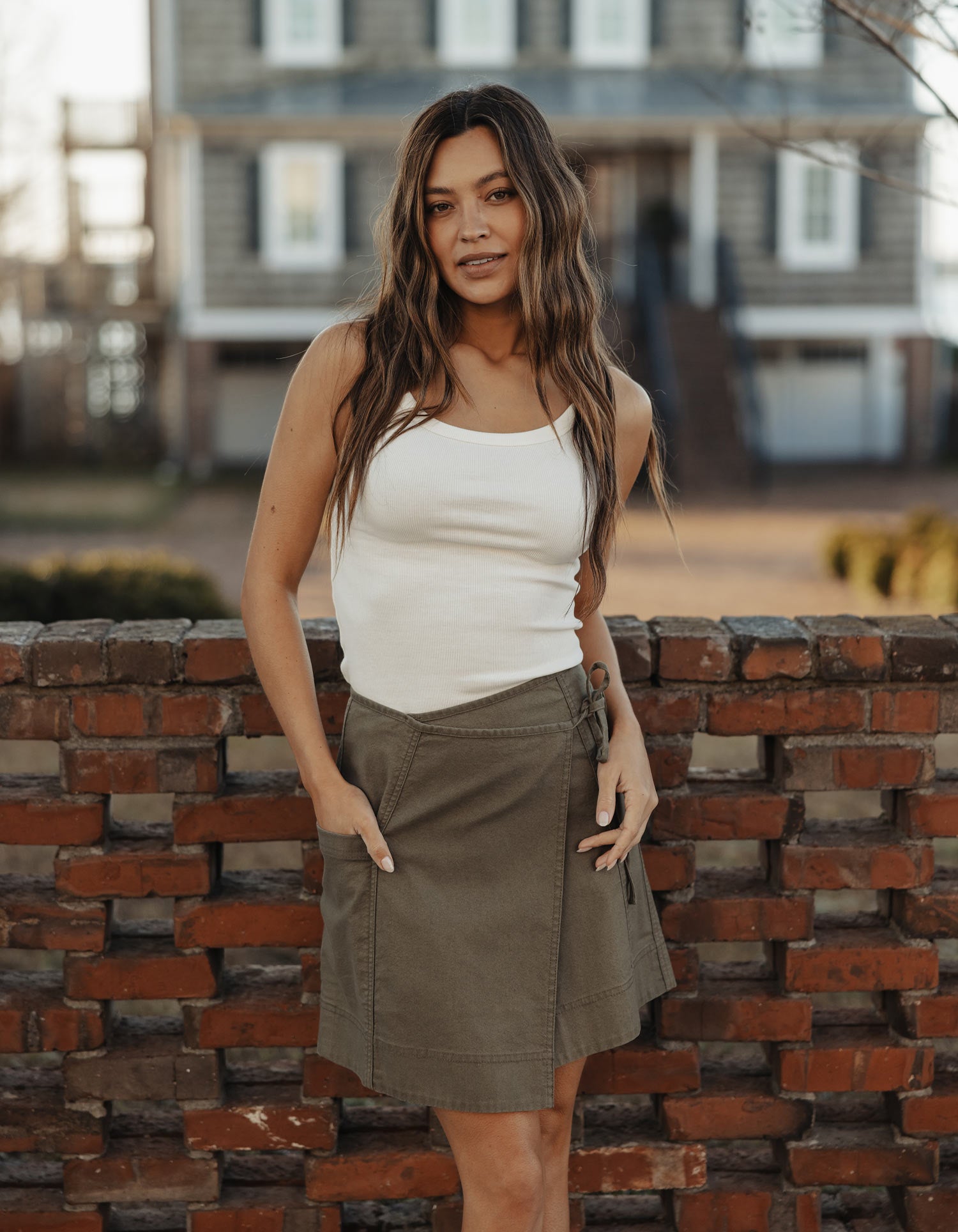 Scout Canvas Mini Wrap Skirt in Deep Sage