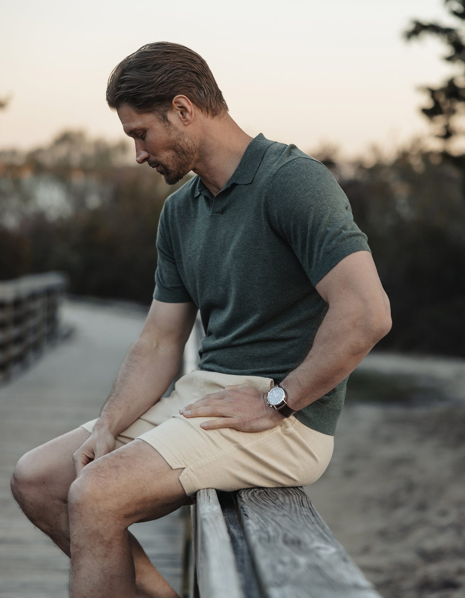 Summer Linen-Blend Polo in Olive Heather