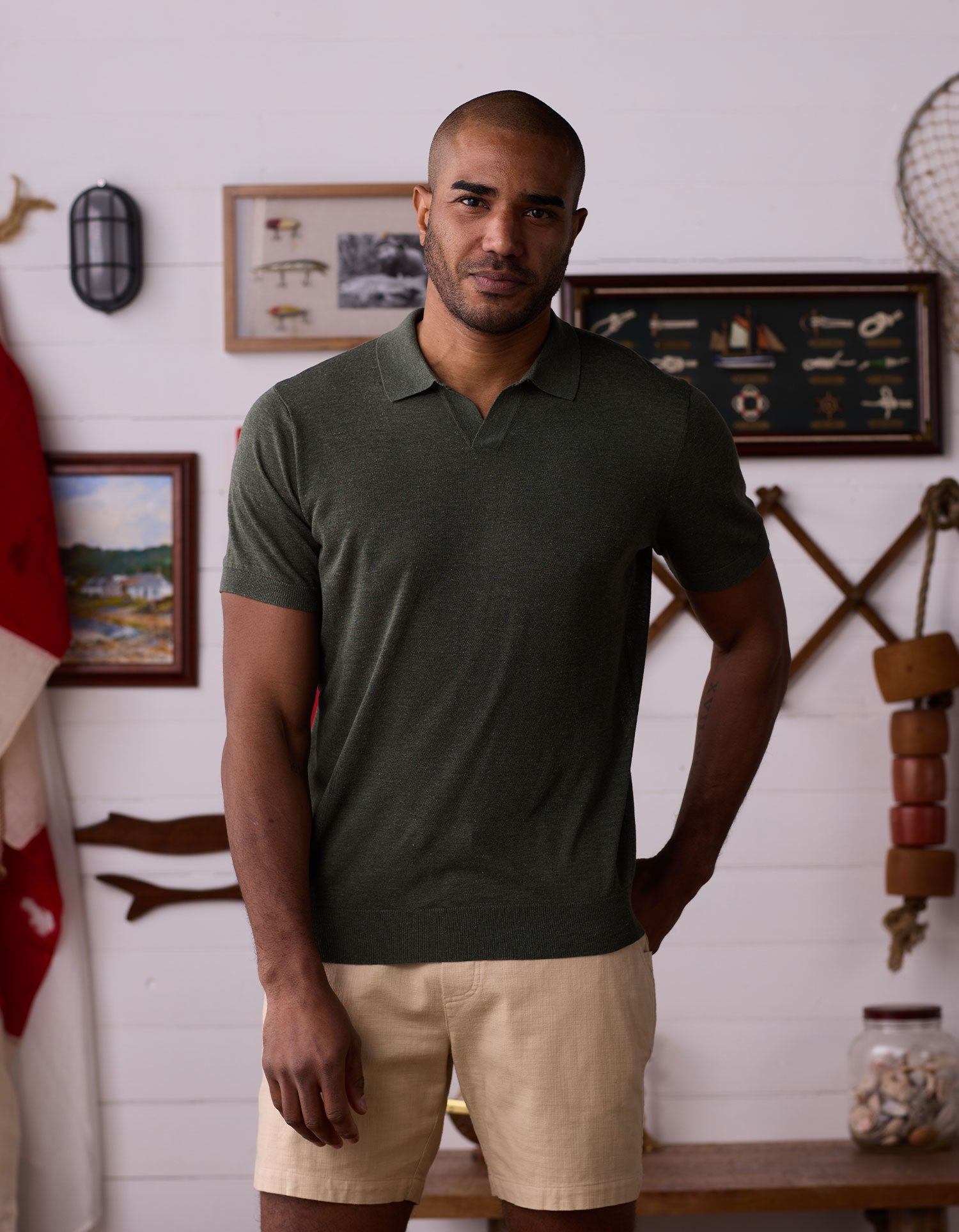 Summer Linen-Blend Polo in Olive Heather