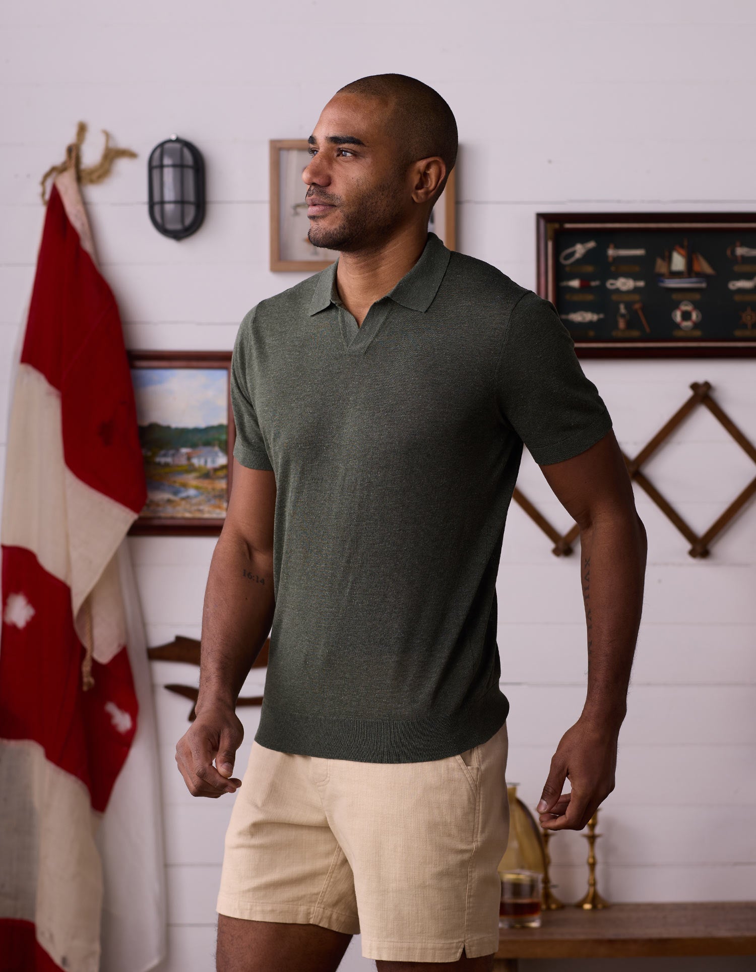 Summer Linen-Blend Polo in Olive Heather