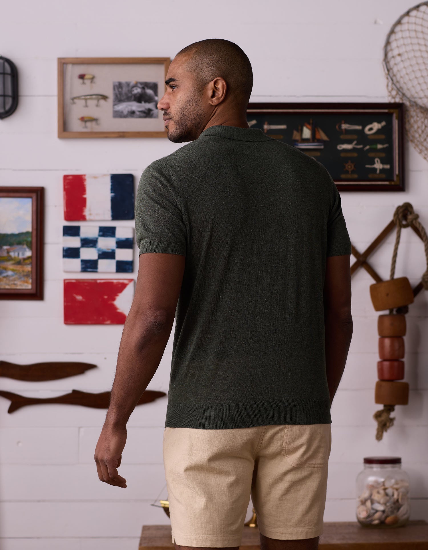 Summer Linen-Blend Polo in Olive Heather
