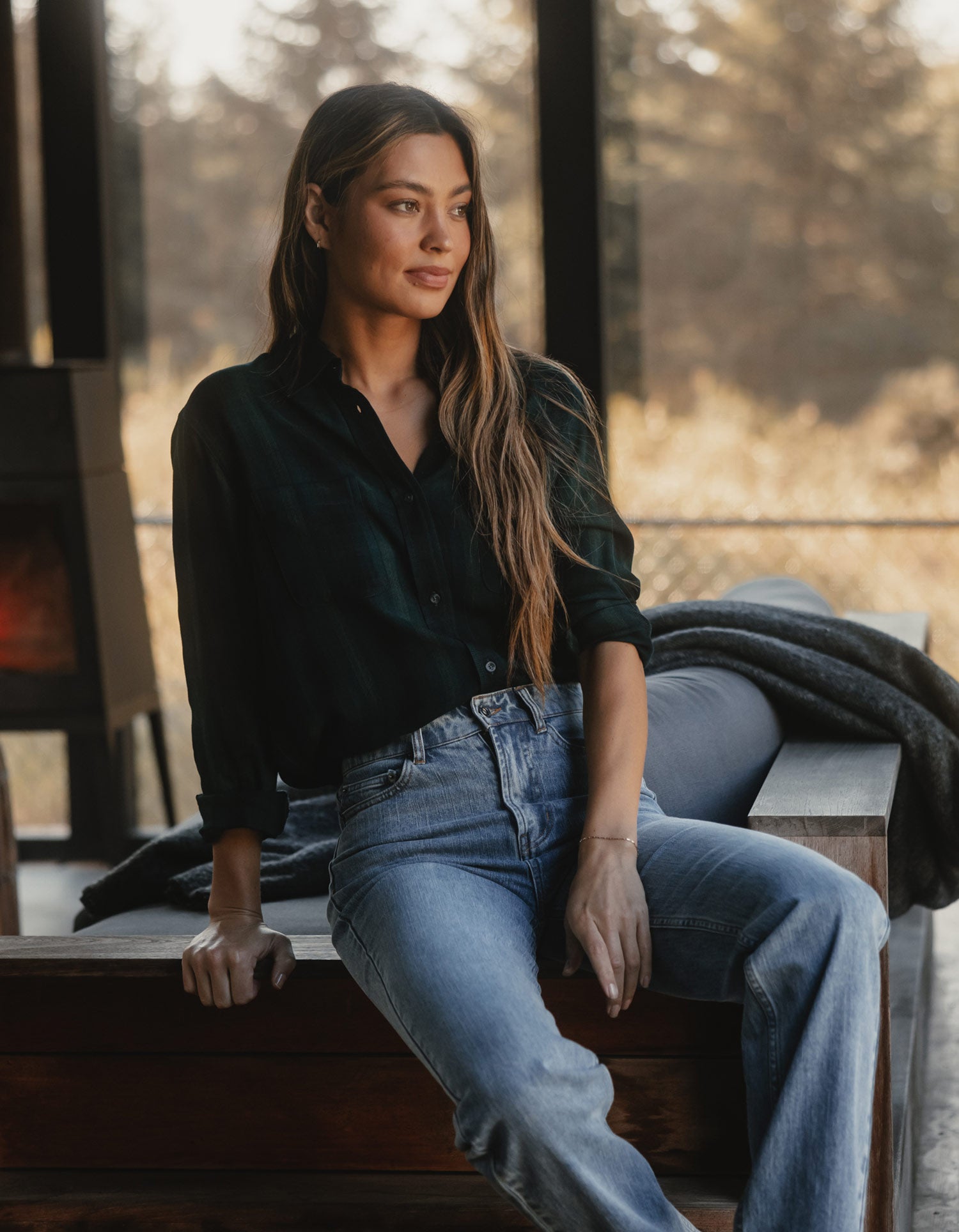 The Harper Button Up in Evergreen Plaid